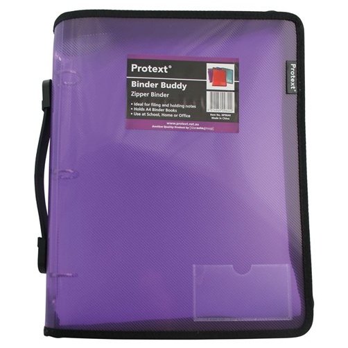 Binder Buddy Protext A4 3 Ring 25Mm With Zipper/Handle Purple