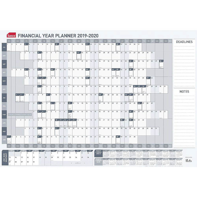 Wall Planner Financial Year 2019/20 Sasco 870X610mm Grey