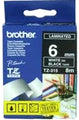 Brother Laminated White on Black Tape - 6mm x 8 metres
