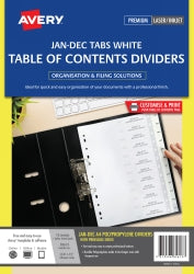 Dividers Avery A4 L7411-12M Pp White Printed Jan-Dec