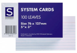 System Cards Sovereign 5X3 Ruled White Pk100