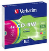 Cd-Rw Verbatim 80Min 4X Slim Case Col Pk5