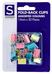 Foldback Clips Sovereign 15Mm Asst Cols Pk20