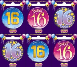 Badges Alpen Small 16Th Birthday 6 Asstd