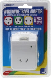 Travel Adaptor Outbound Tourist+2 Usb Charging Outlets Universal