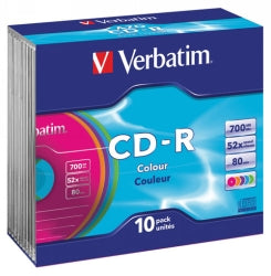 Cd-R Verbatim 80Min 52X Cols Slim Case Pk10