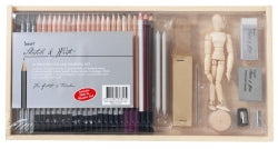 Drawing Set Jasart Sketch & Write In Wooden Box 34 Piece