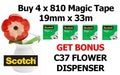 Tape Magic Scotch 810 Boxed 19Mm X 33M + Bonus Flower Pot Dispenser