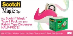 Magic Tape Scotch 4Pk With Bonus Pink Rabbit Dispenser