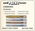 Marker Uni Paint 4 Doz Pack Px20 And Px21 Gold And Silver