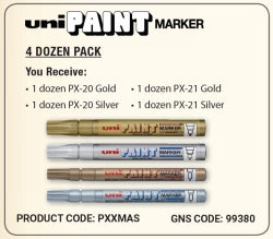 Marker Uni Paint 4 Doz Pack Px20 And Px21 Gold And Silver